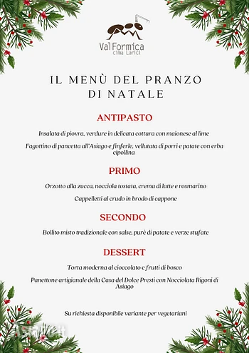 menu pranzo di natale 2024 rifugio val formica sul