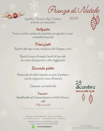 menu pranzo di natale del ristorante alpi di foza 